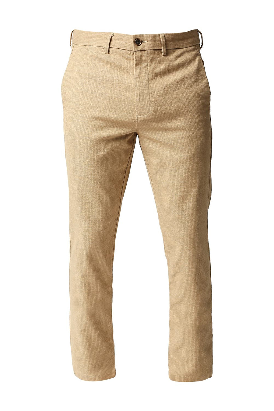 BASICS TAPERED FIT LATTE BROWN STRETCH TROUSERS