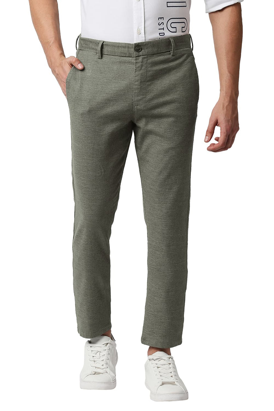 BASICS TAPERED FIT LICHEN OLVE STRETCH TROUSERS