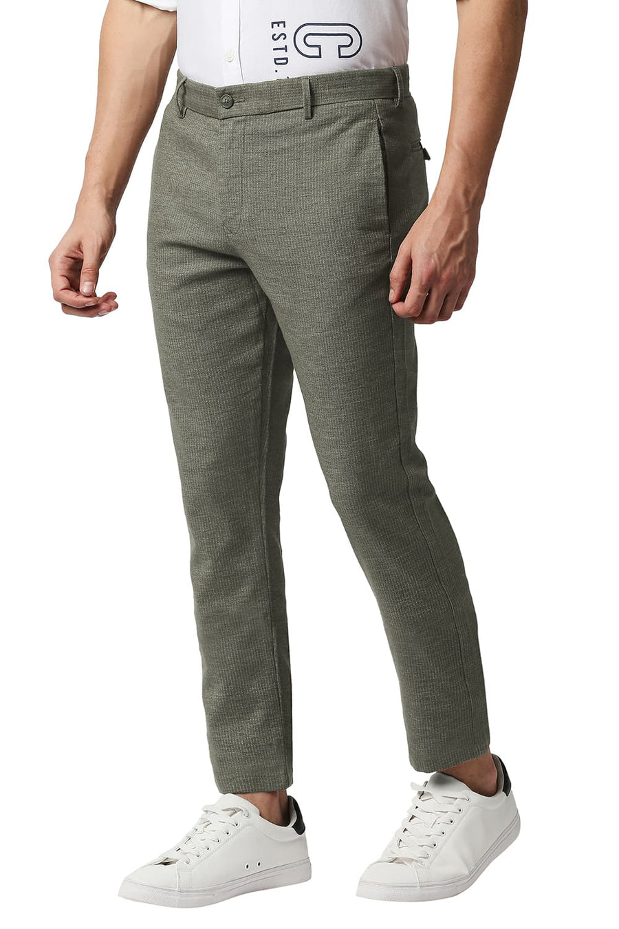 BASICS TAPERED FIT LICHEN OLVE STRETCH TROUSERS