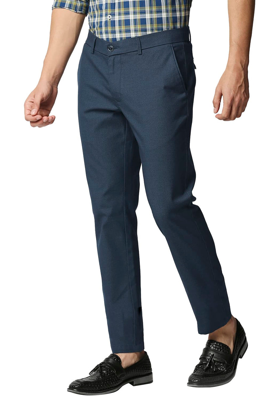 BASICS TAPERED FIT STRATIFIED NAVY STRETCH TROUSERS