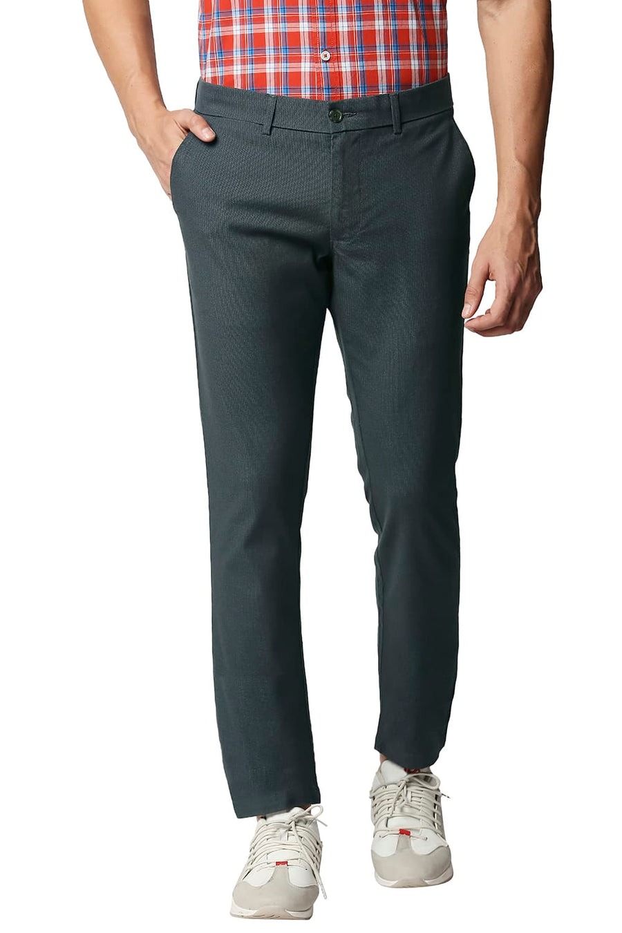 BASICS TAPERED FIT SPRUCE GREEN STRETCH TROUSERS