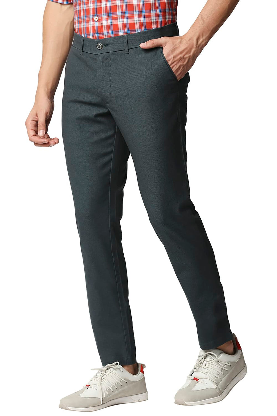 BASICS TAPERED FIT SPRUCE GREEN STRETCH TROUSERS