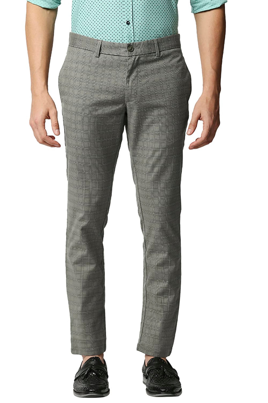 BASICS TAPERED FIT VETIVER GREEN STRETCH TROUSERS