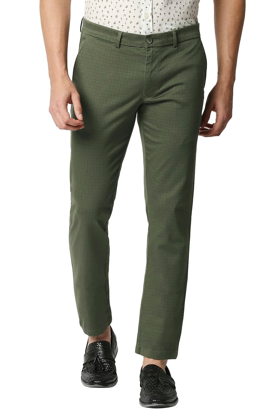 BASICS TAPERED FIT CYPRESS OLIVE STRETCH TROUSERS