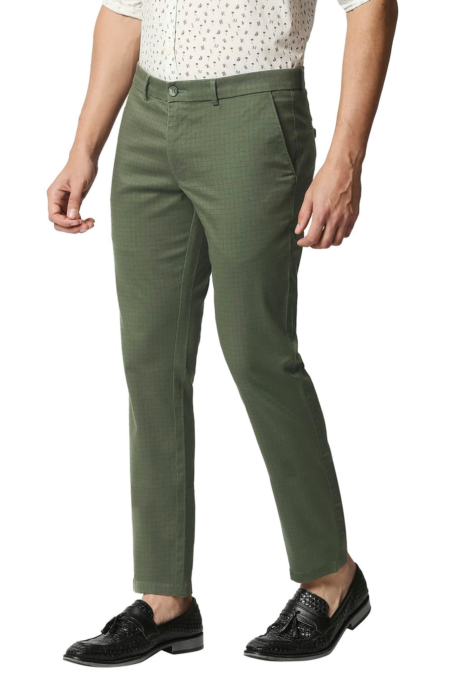 BASICS TAPERED FIT CYPRESS OLIVE STRETCH TROUSERS