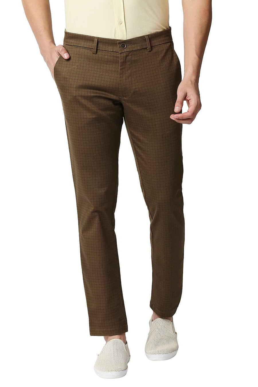 BASICS TAPERED FIT ERMINE BROWN STRETCH TROUSERS