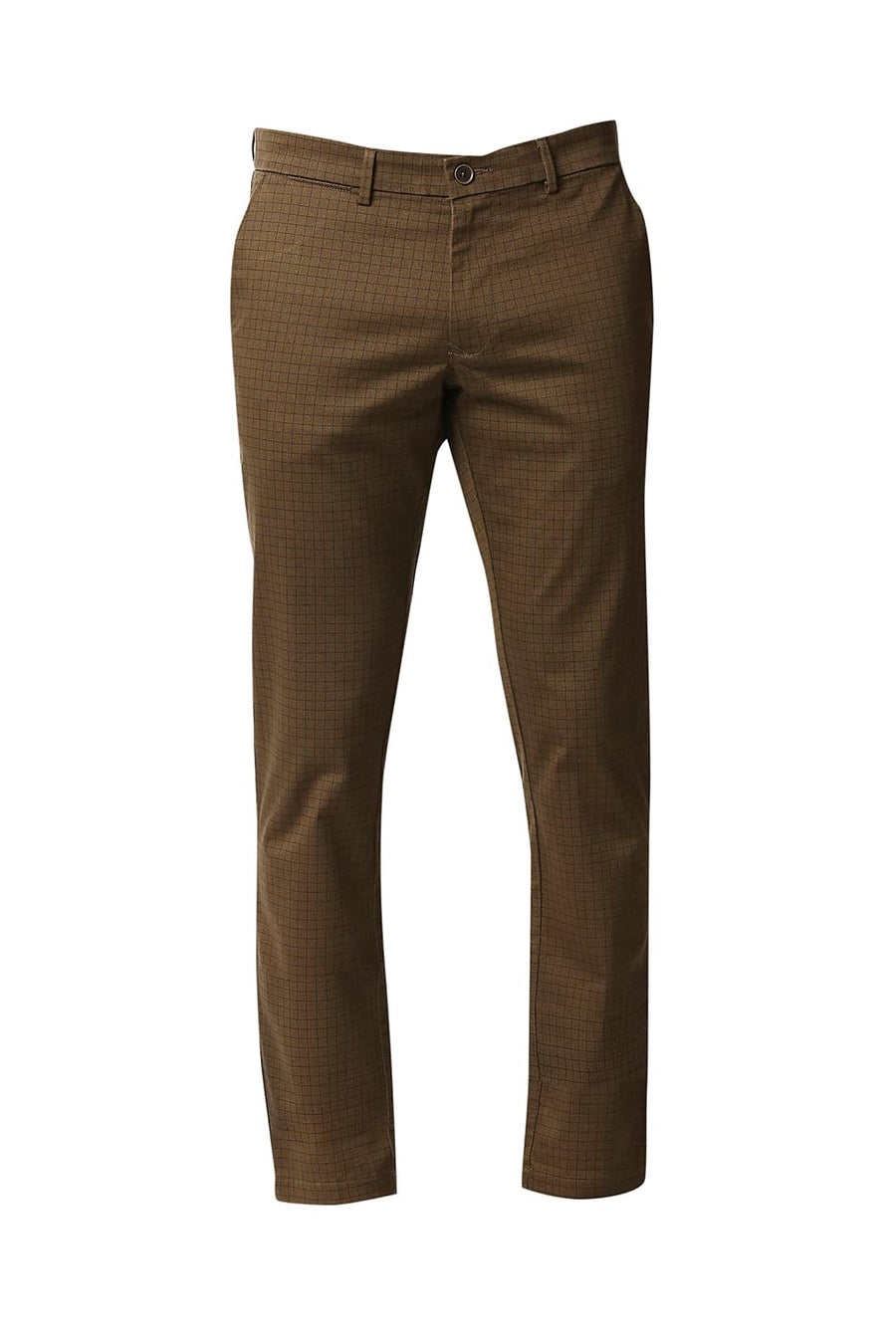 BASICS TAPERED FIT ERMINE BROWN STRETCH TROUSERS