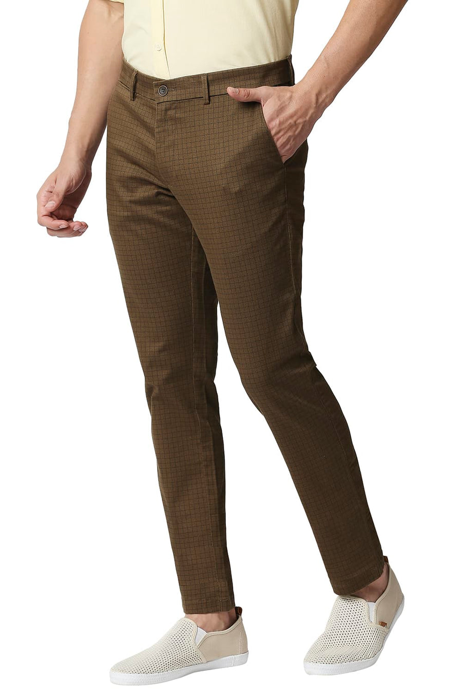 BASICS TAPERED FIT ERMINE BROWN STRETCH TROUSERS