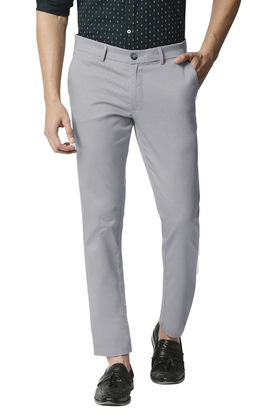 BASICS TAPERED FIT QUIET GREY STRETCH TROUSERS