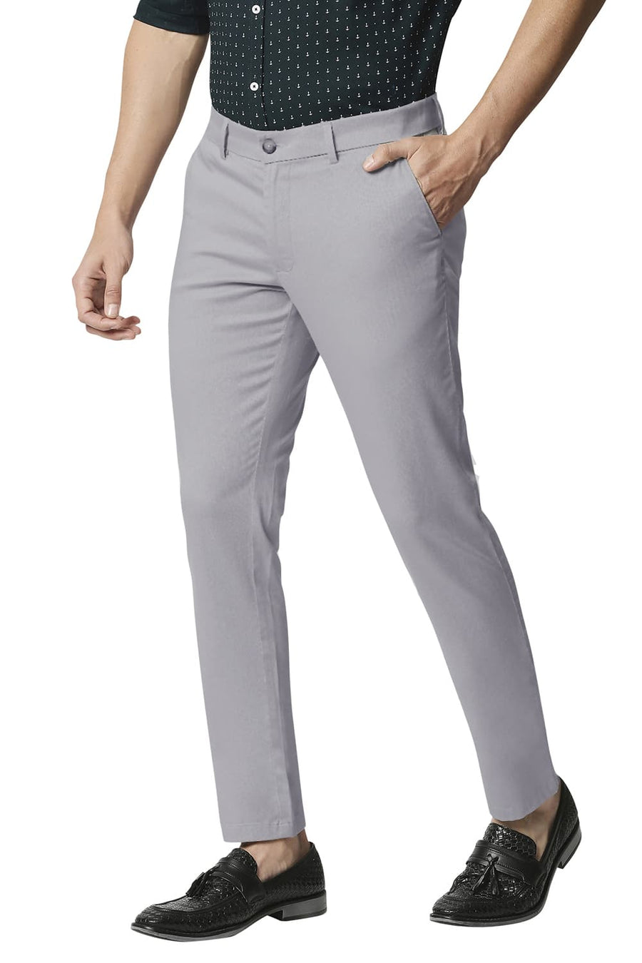 BASICS TAPERED FIT QUIET GREY STRETCH TROUSERS