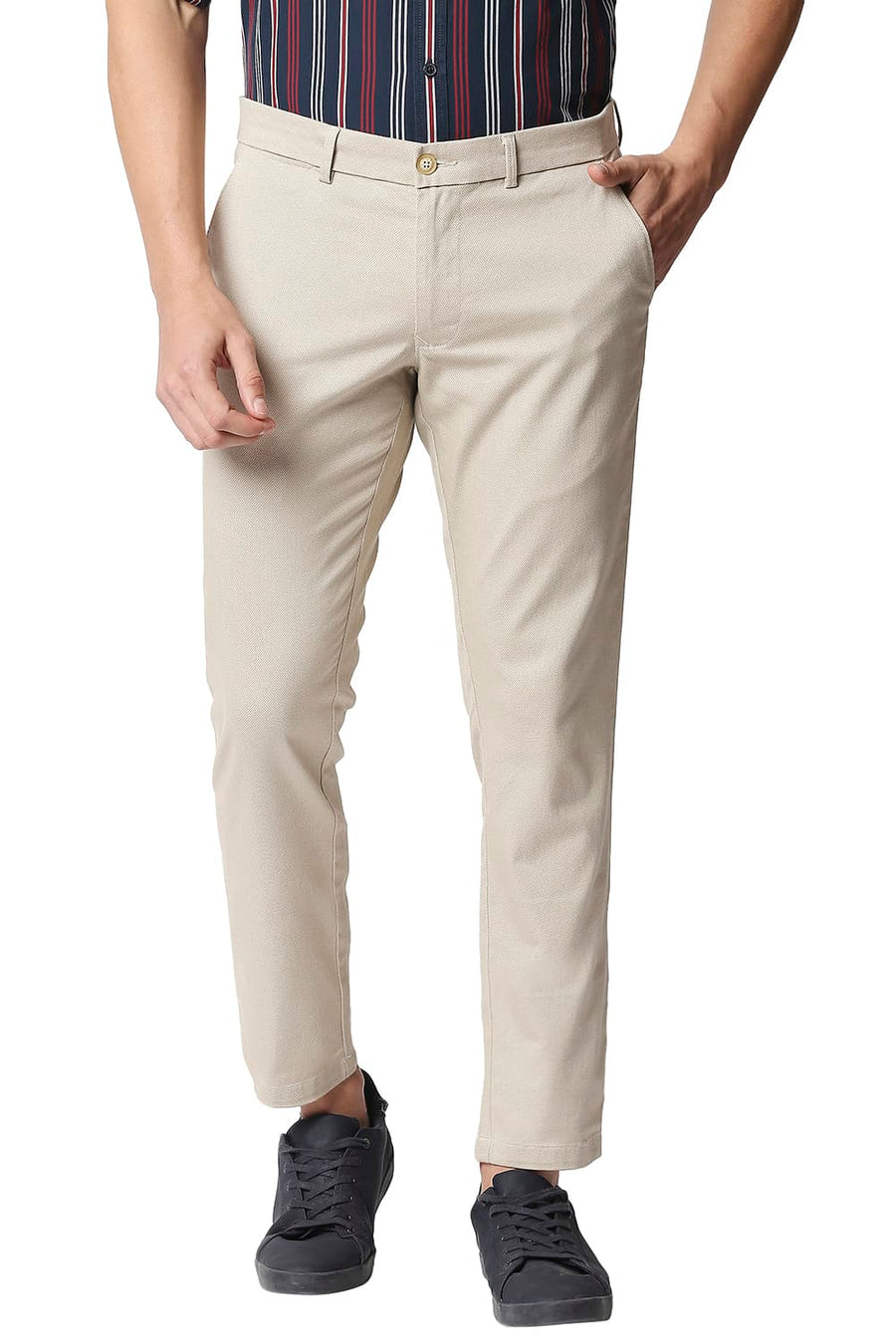 BASICS TAPERED FIT PARCHMENT STONE STRETCH TROUSERS