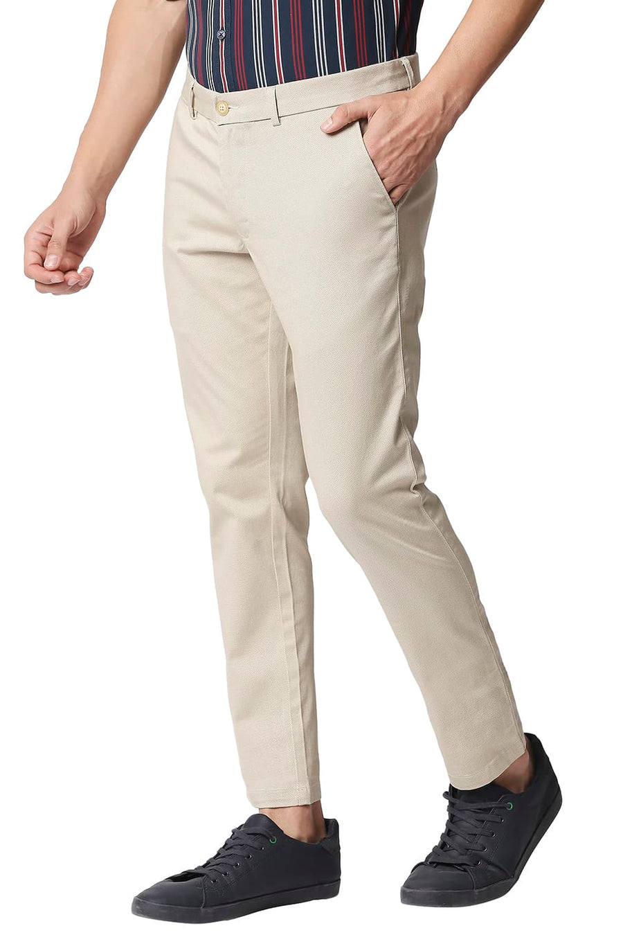 BASICS TAPERED FIT PARCHMENT STONE STRETCH TROUSERS