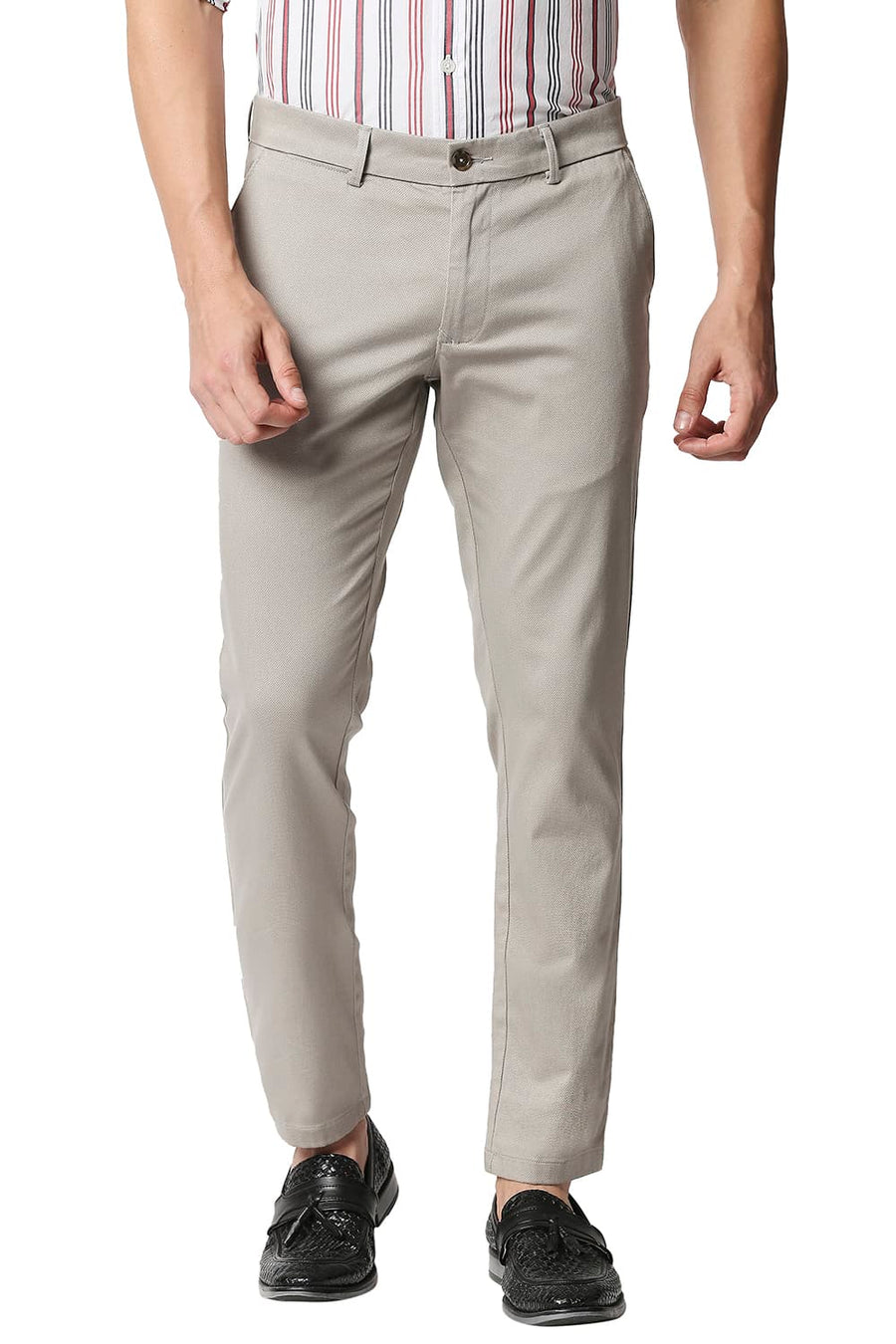 BASICS TAPERED FIT PUMICE STONE STRETCH TROUSERS