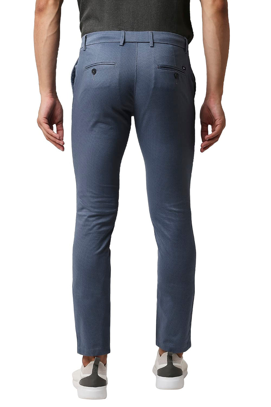 BASICS TAPERED FIT SPRING LAKE BLUE STRETCH PRINTED TROUSERS