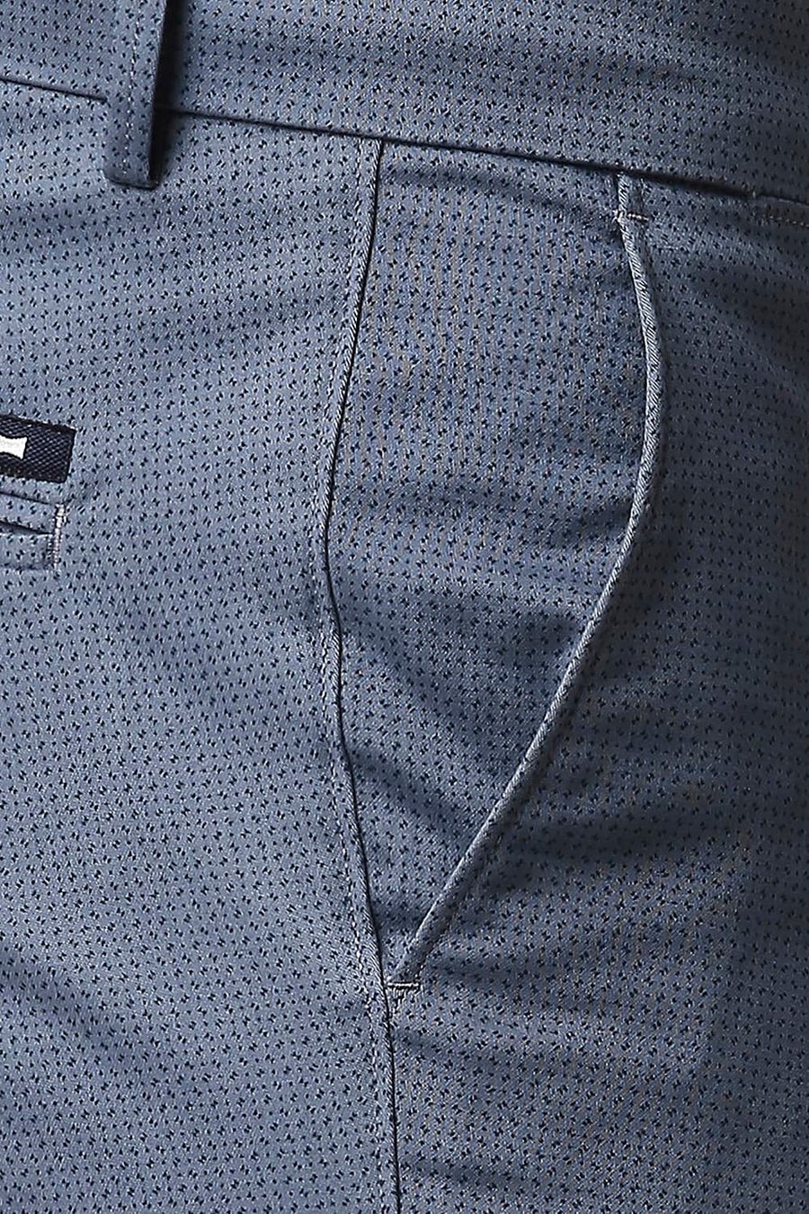 BASICS TAPERED FIT SPRING LAKE BLUE STRETCH PRINTED TROUSERS
