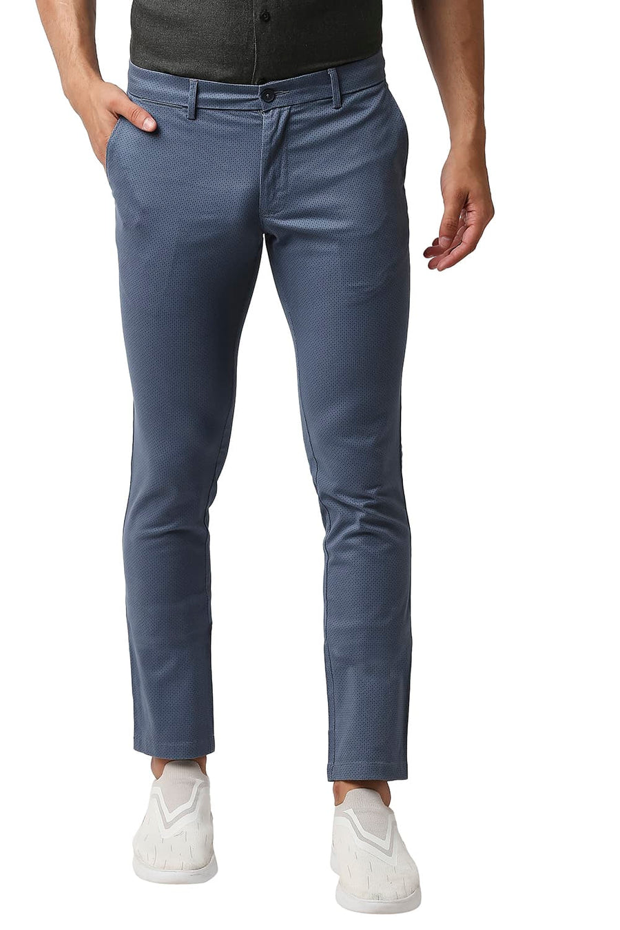 BASICS TAPERED FIT SPRING LAKE BLUE STRETCH PRINTED TROUSERS