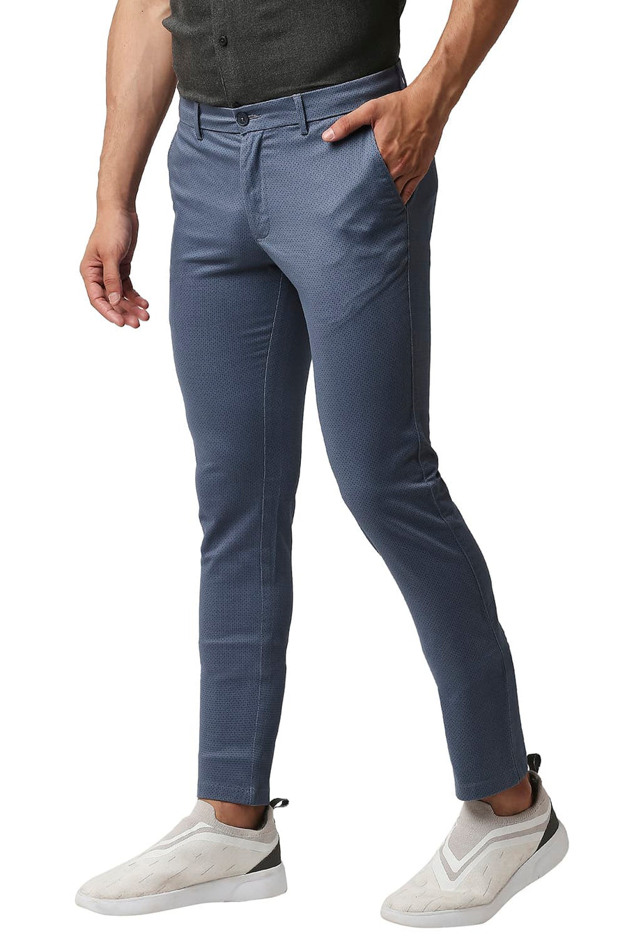 BASICS TAPERED FIT SPRING LAKE BLUE STRETCH PRINTED TROUSERS