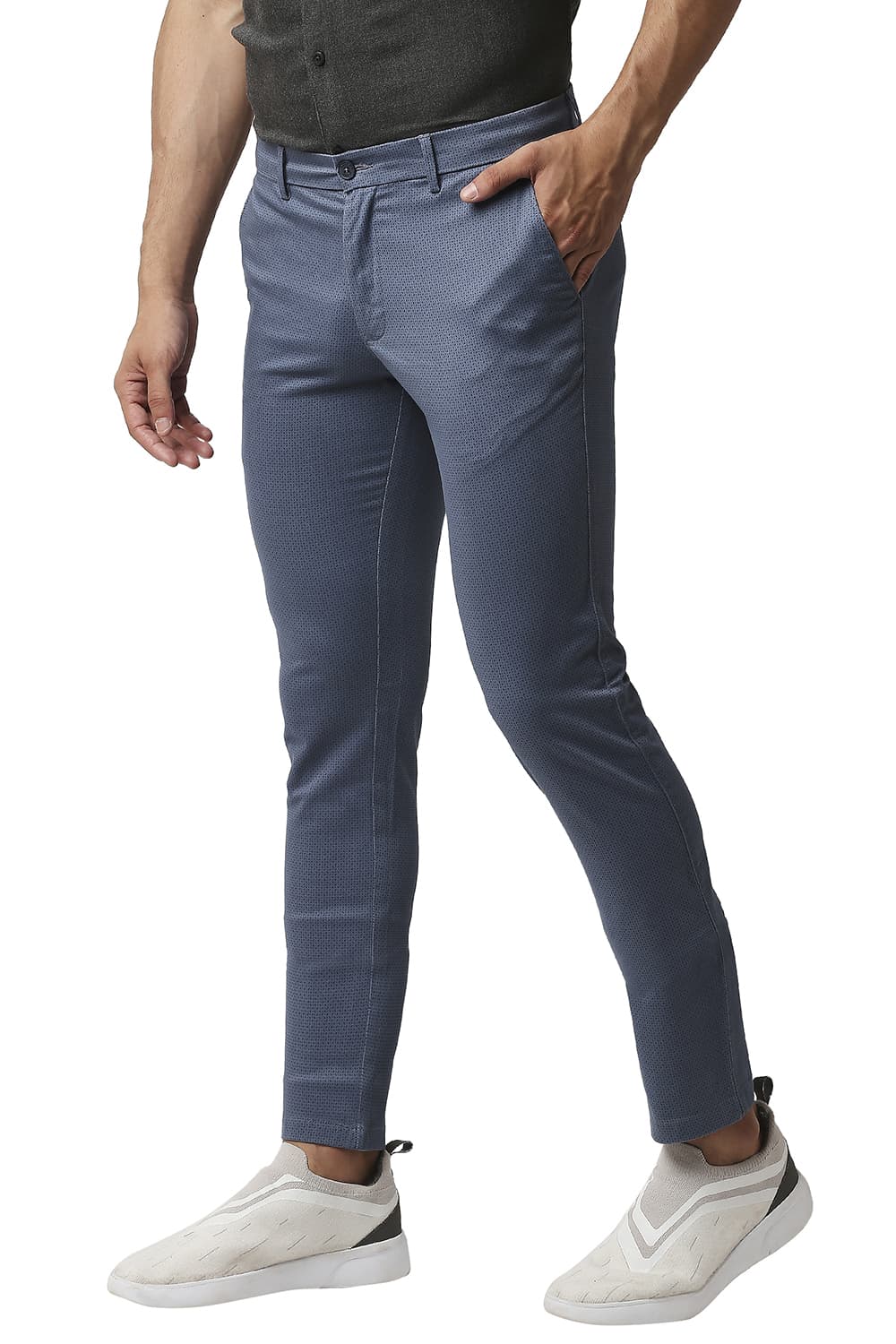 BASICS TAPERED FIT STRETCH PRINTED TROUSERS