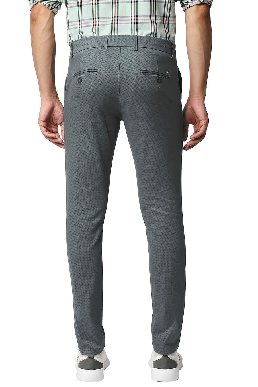 BASICS TAPERED FIT POPPY SEED GREY STRETCH PRINTED TROUSERS