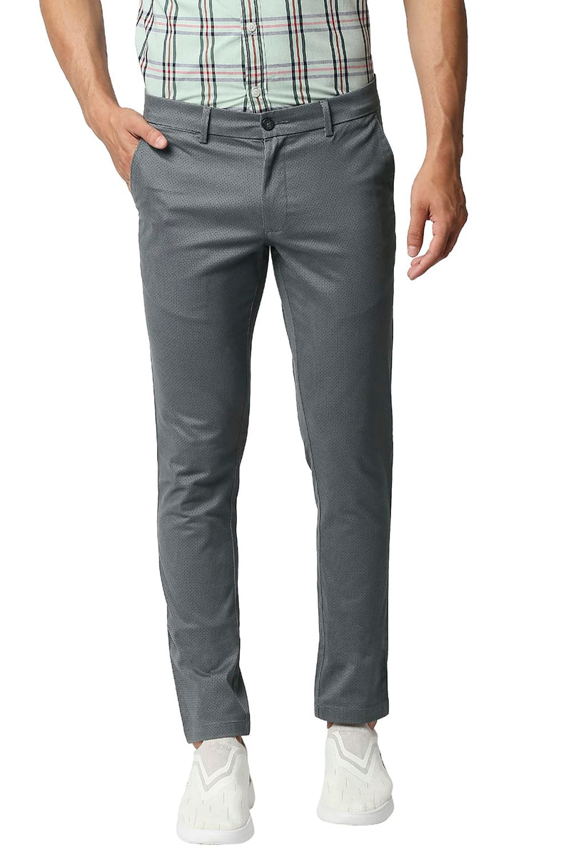 BASICS TAPERED FIT STRETCH PRINTED TROUSERS