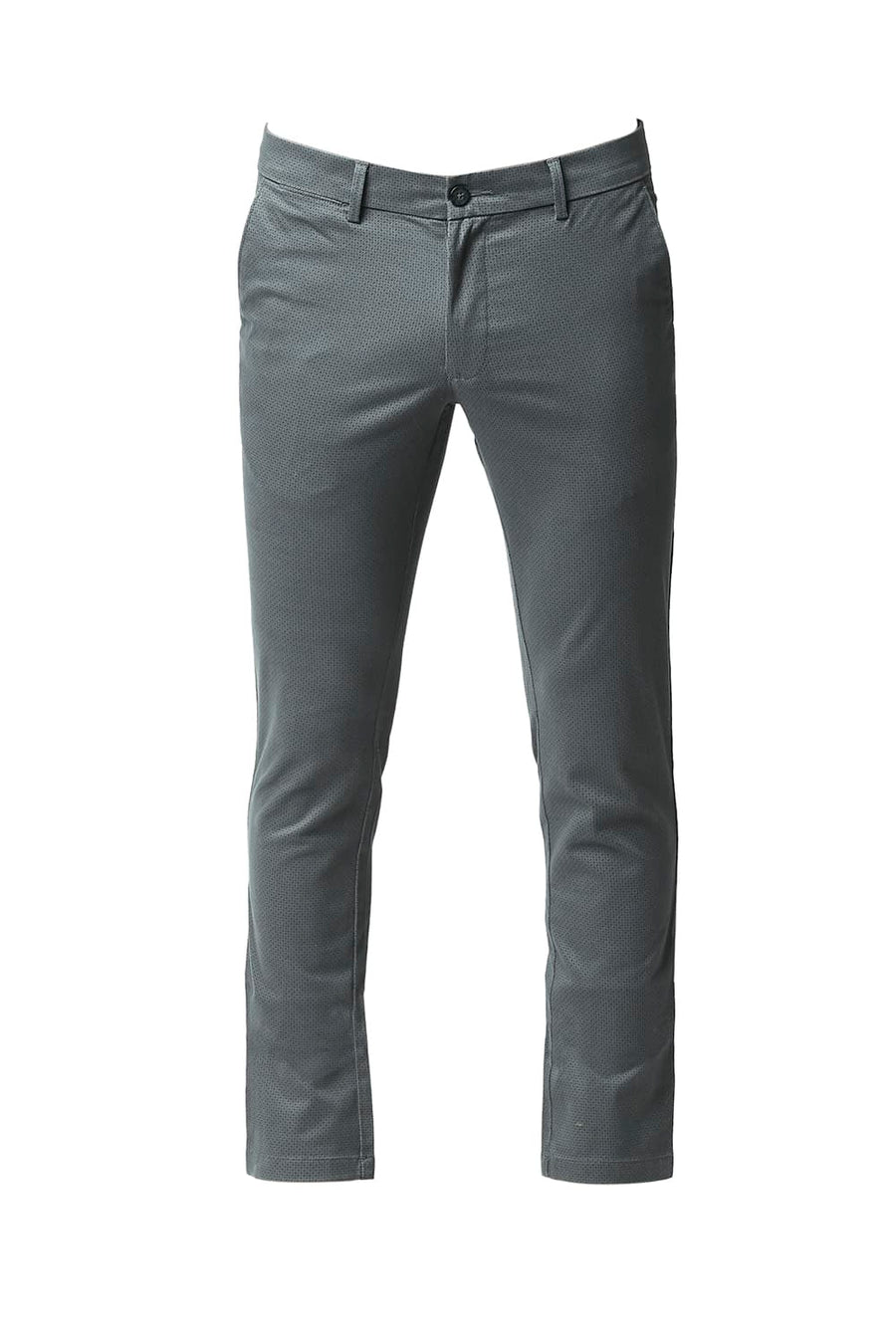 BASICS TAPERED FIT POPPY SEED GREY STRETCH PRINTED TROUSERS