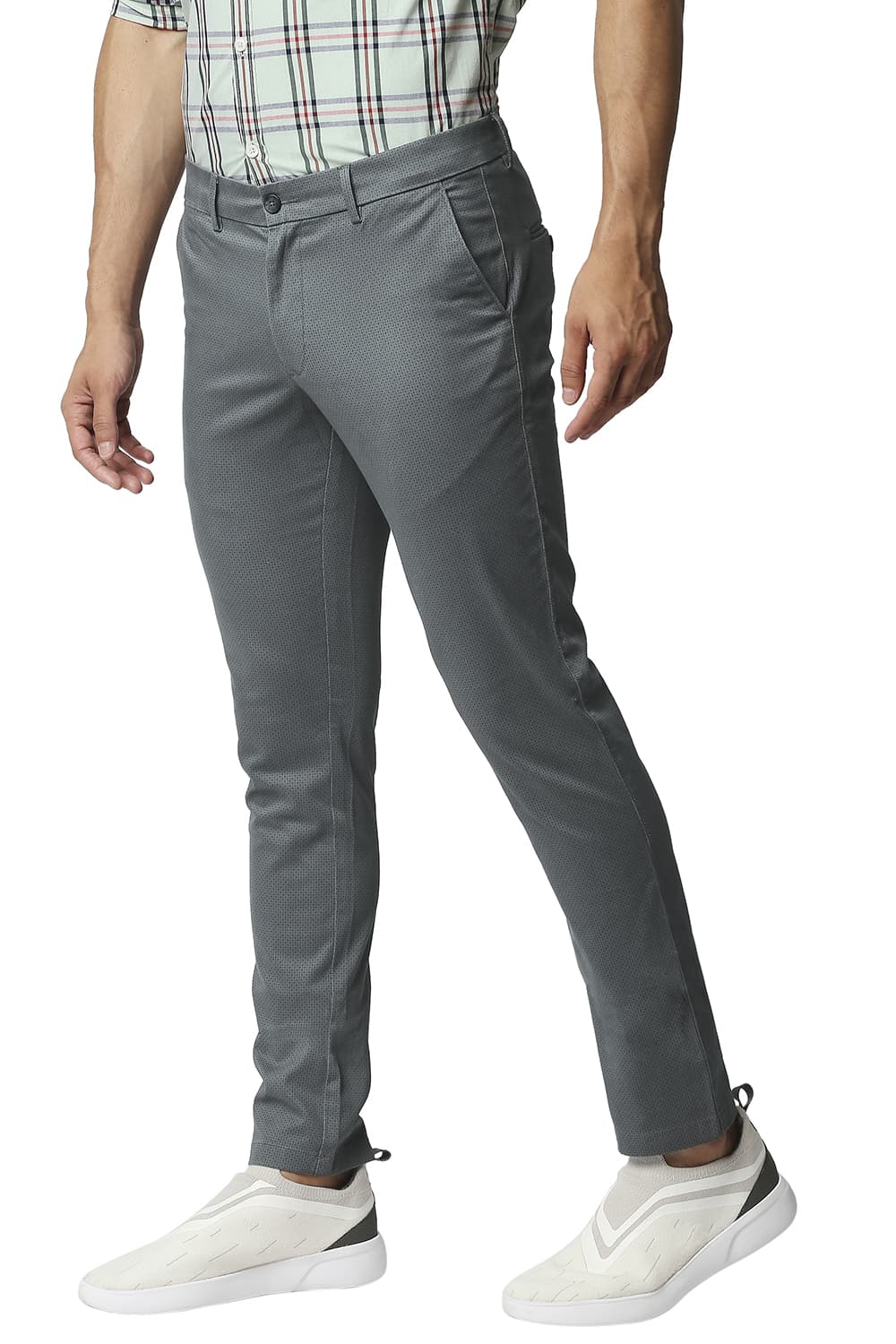 BASICS TAPERED FIT STRETCH PRINTED TROUSERS