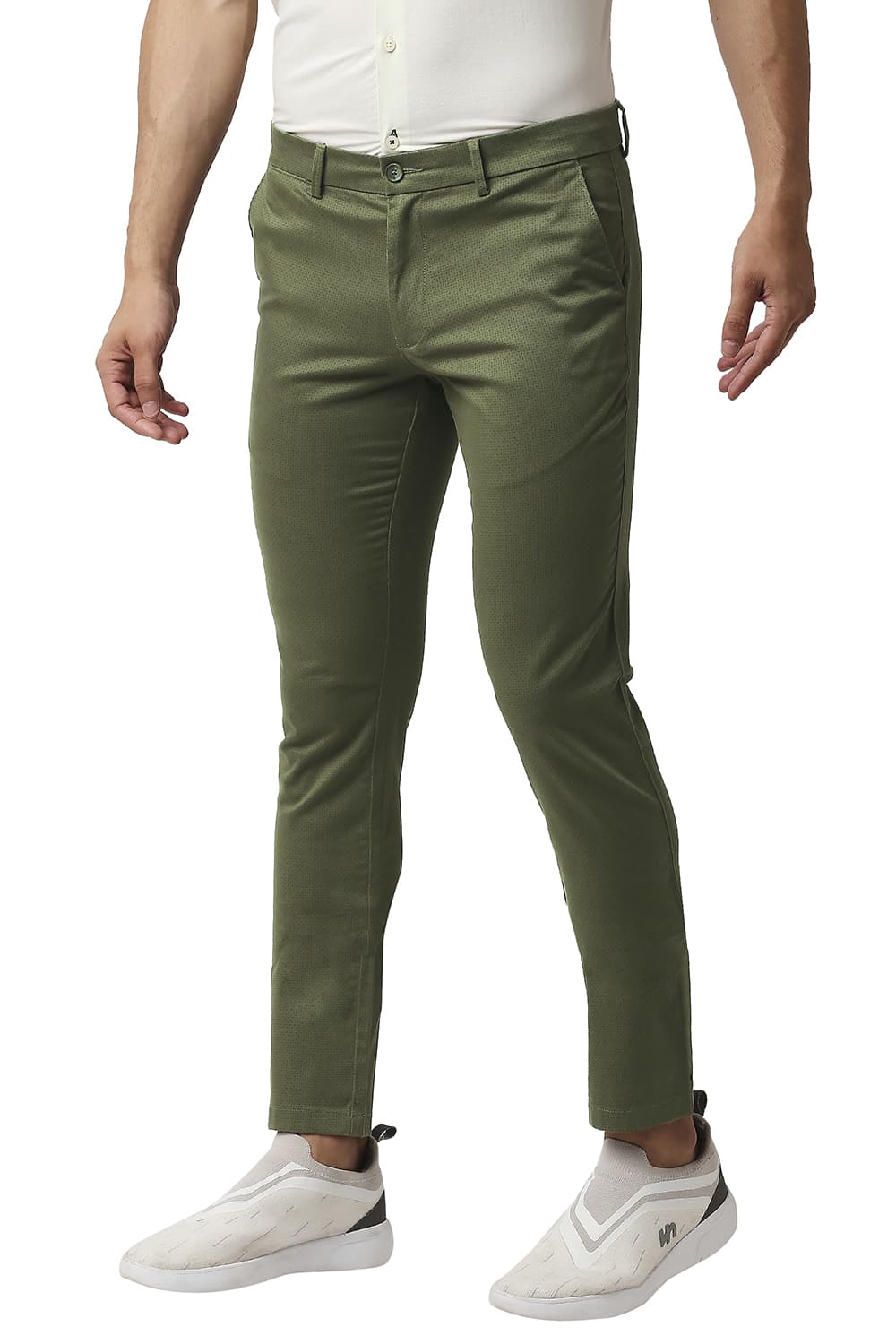 BASICS TAPERED FIT STRETCH PRINTED TROUSERS