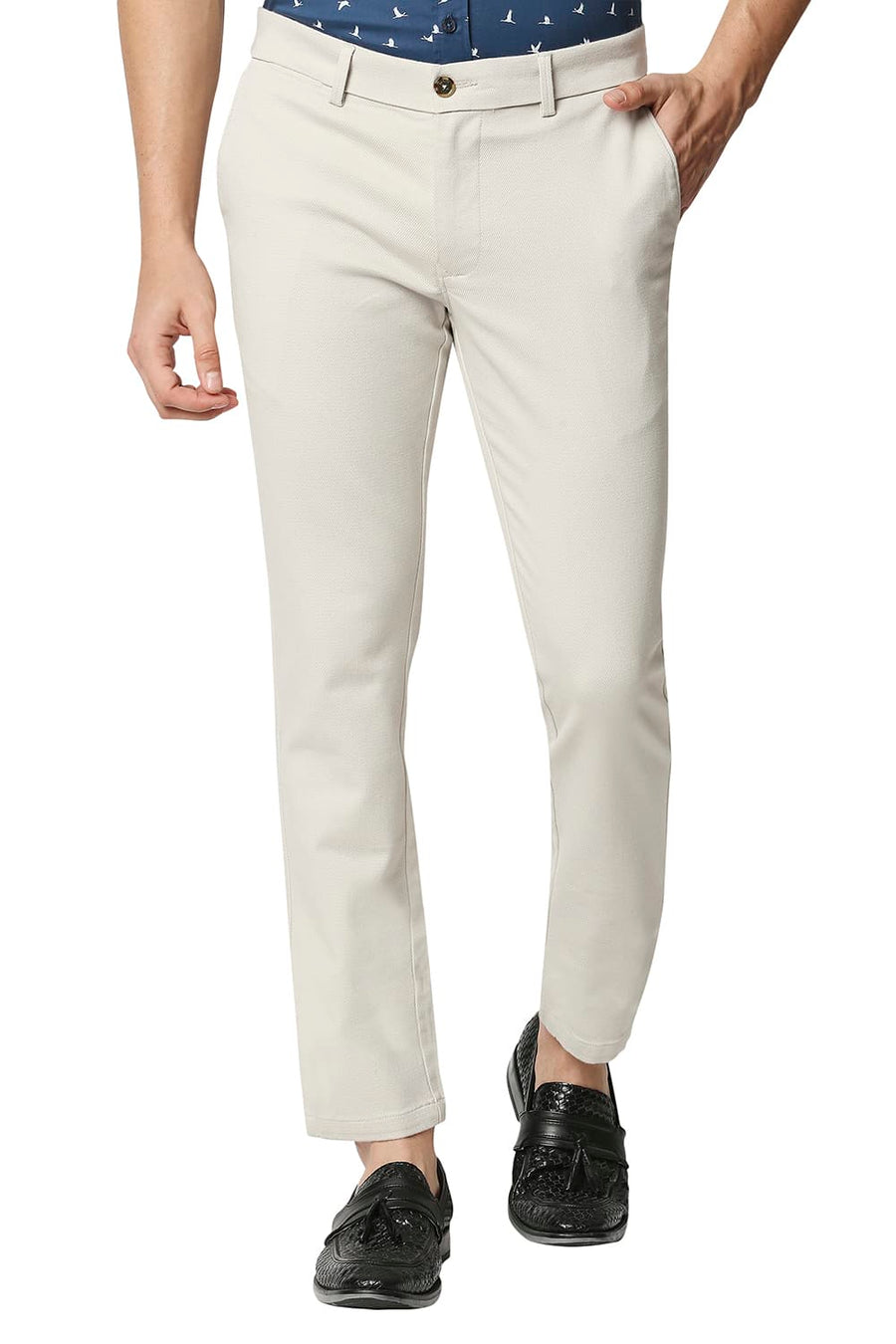 BASICS TAPERED FIT BIRCH STONE STRETCH TROUSERS