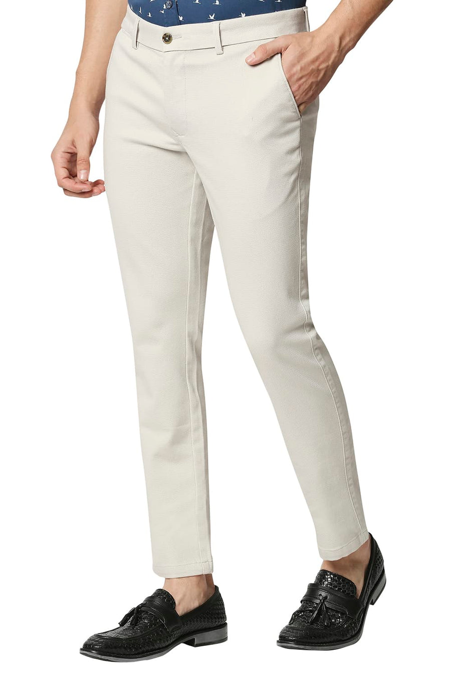 BASICS TAPERED FIT BIRCH STONE STRETCH TROUSERS
