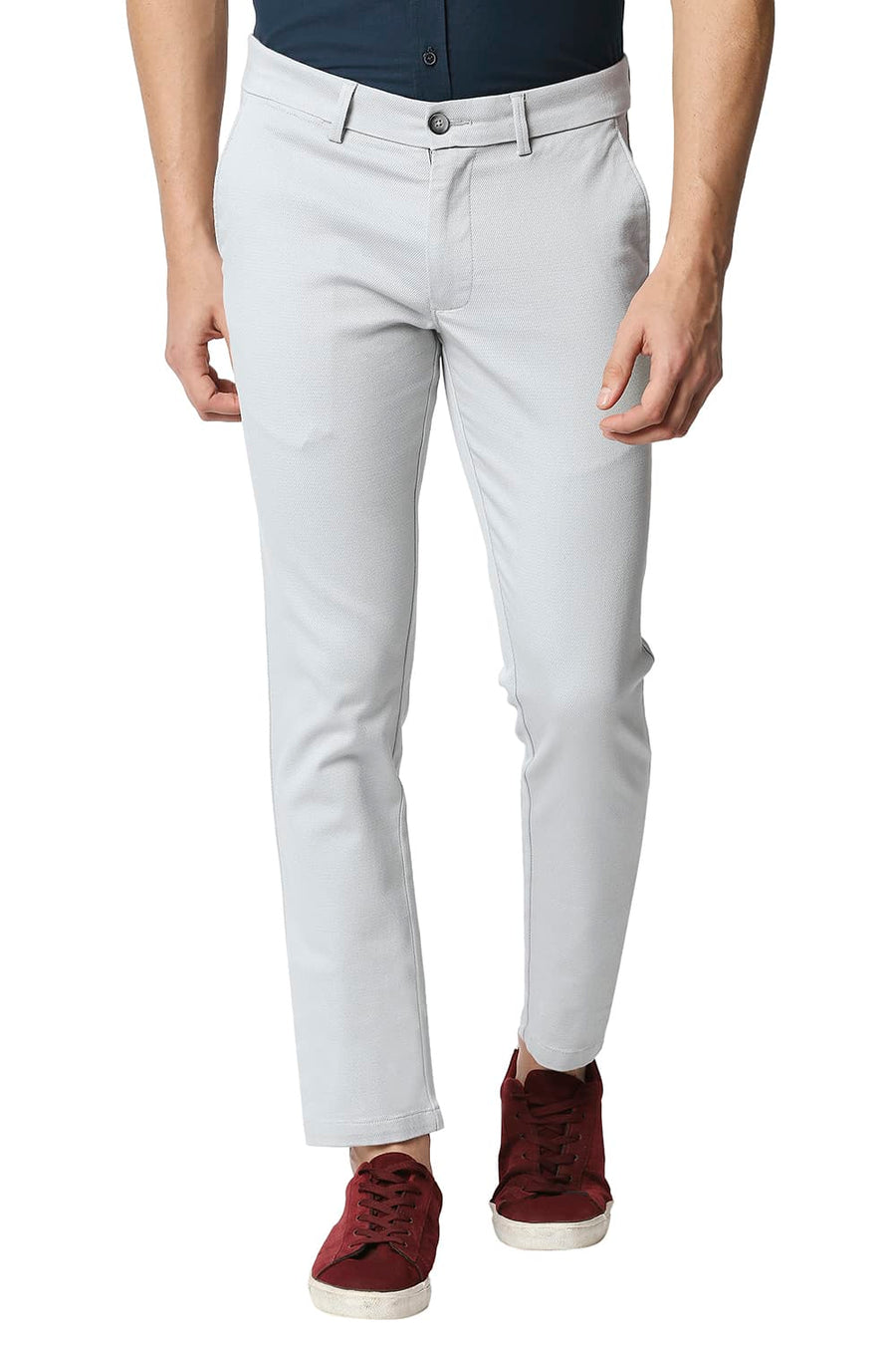 BASICS TAPERED FIT DROPLET GREY STRETCH TROUSERS