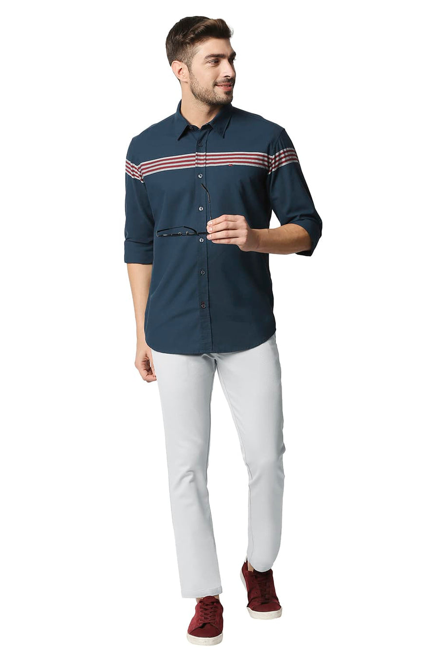 BASICS TAPERED FIT DROPLET GREY STRETCH TROUSERS