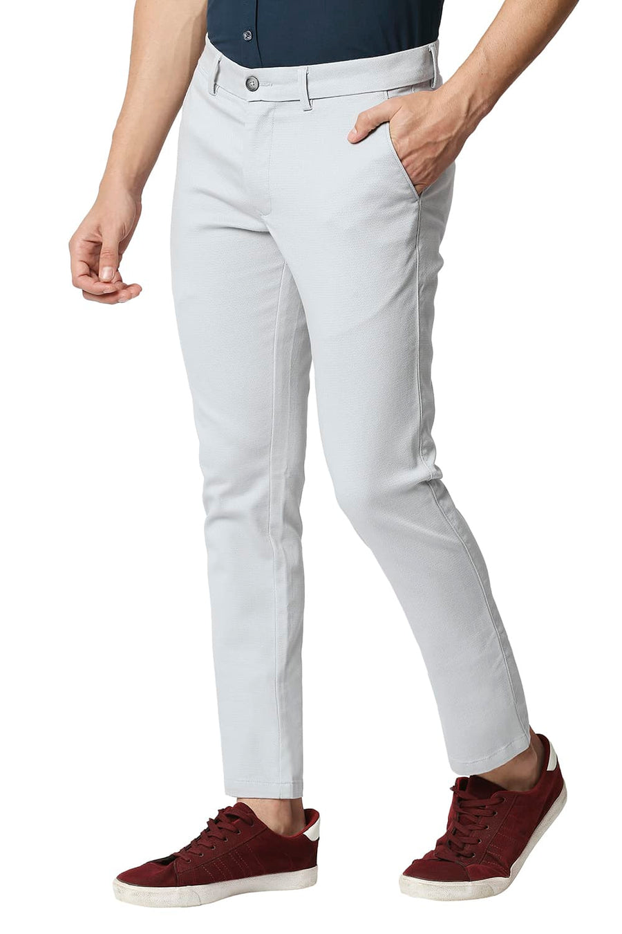 BASICS TAPERED FIT DROPLET GREY STRETCH TROUSERS