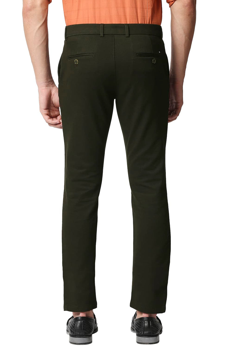 BASICS TAPERED FIT ROSIN OLIVE STRETCH TROUSERS