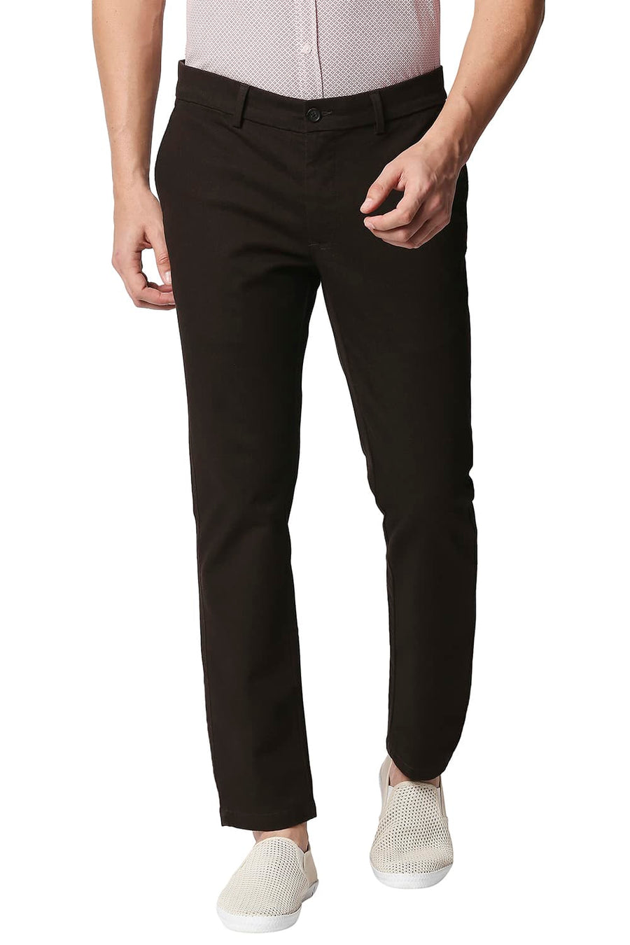 BASICS TAPERED FIT WREN COFFEE STRETCH TROUSERS