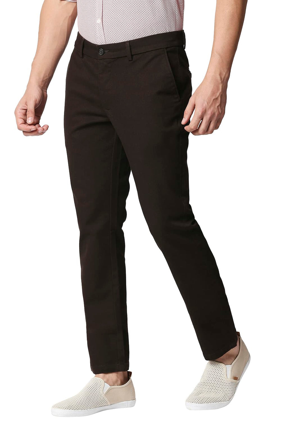 BASICS TAPERED FIT WREN COFFEE STRETCH TROUSERS