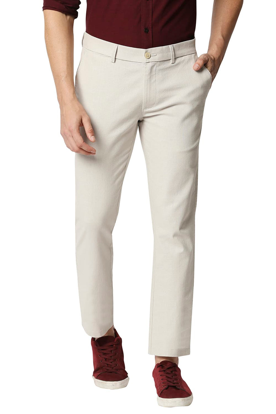 BASICS TAPERED FIT MOONBEAM SRONE STRETCH TROUSERS