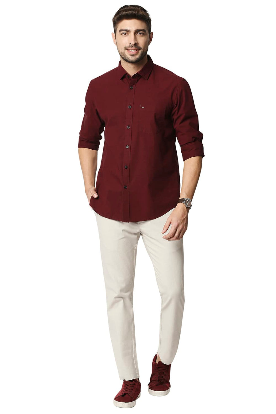 BASICS TAPERED FIT MOONBEAM SRONE STRETCH TROUSERS