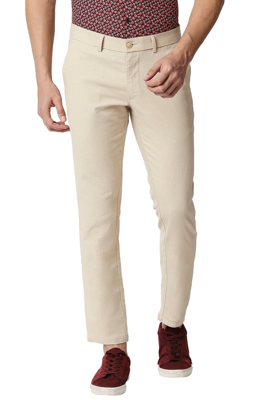 BASICS TAPERED FIT ANGORA BEIGE STRETCH TROUSERS
