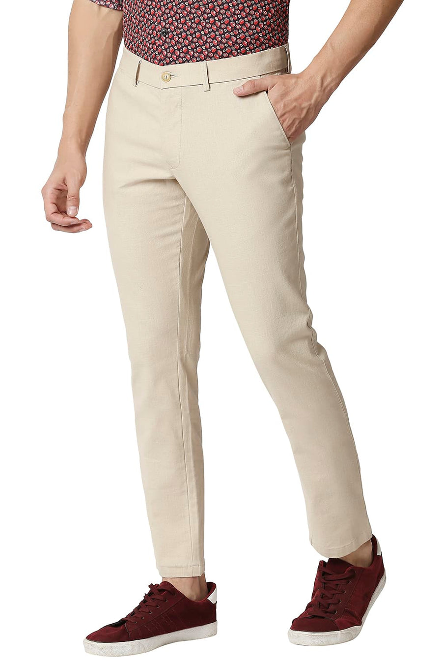 BASICS TAPERED FIT ANGORA BEIGE STRETCH TROUSERS