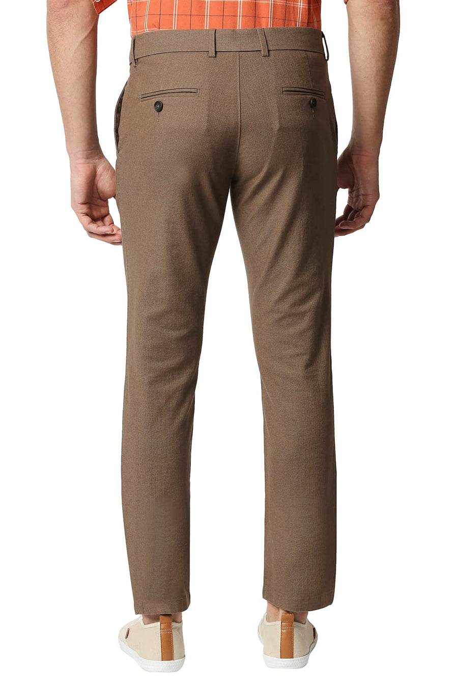 BASICS TAPERED FIT MALT BROWN STRETCH TROUSERS