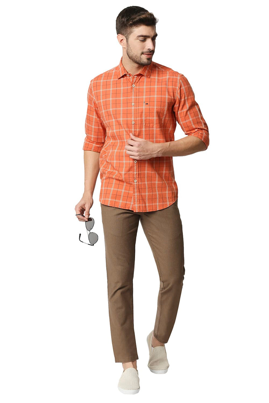 BASICS TAPERED FIT MALT BROWN STRETCH TROUSERS