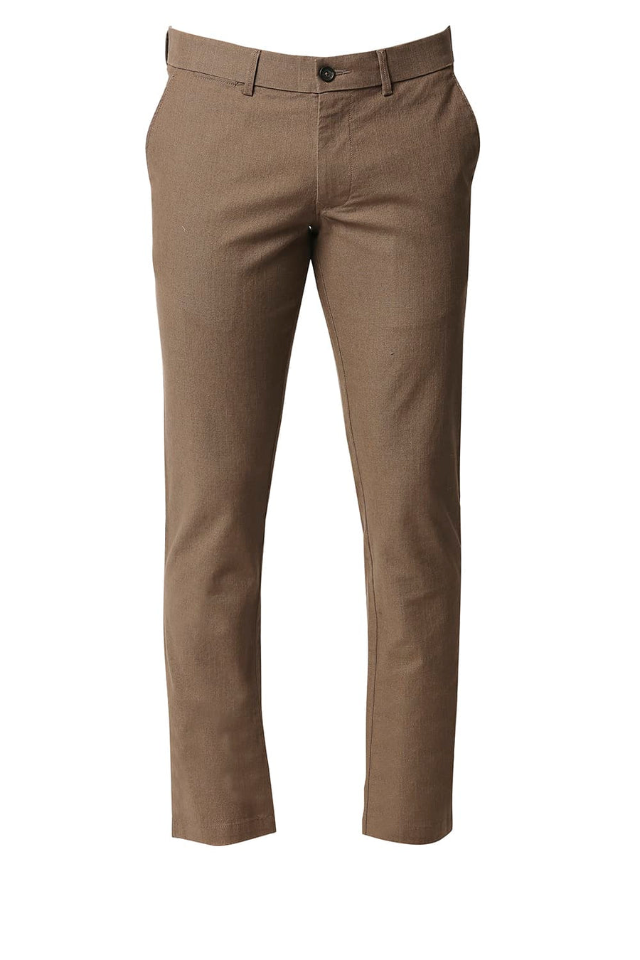 BASICS TAPERED FIT MALT BROWN STRETCH TROUSERS