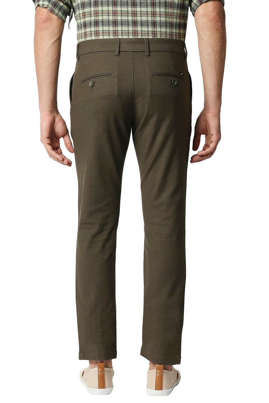BASICS TAPERED FIT CROWDILE GREEN STRETCH TROUSERS