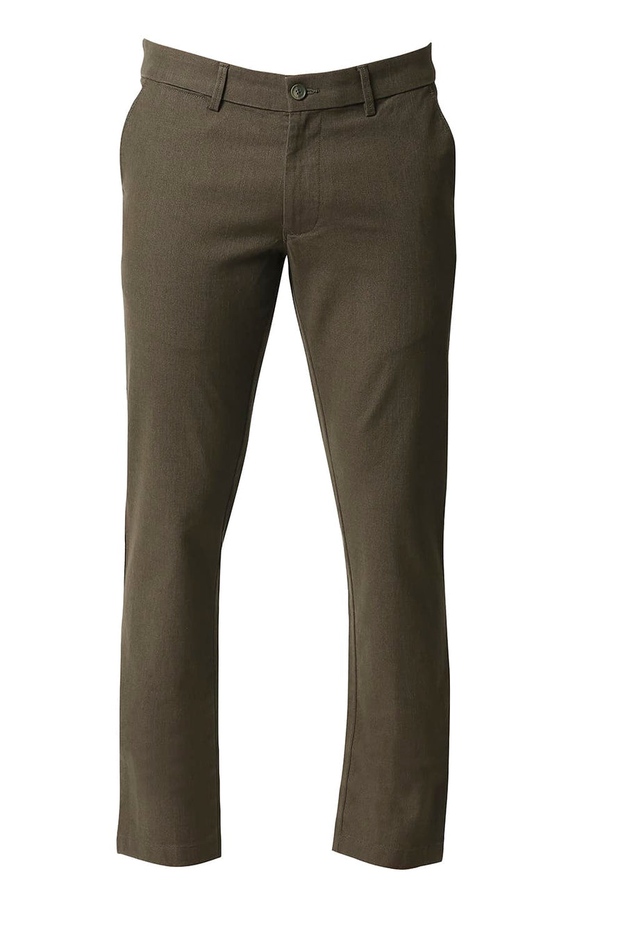BASICS TAPERED FIT CROWDILE GREEN STRETCH TROUSERS