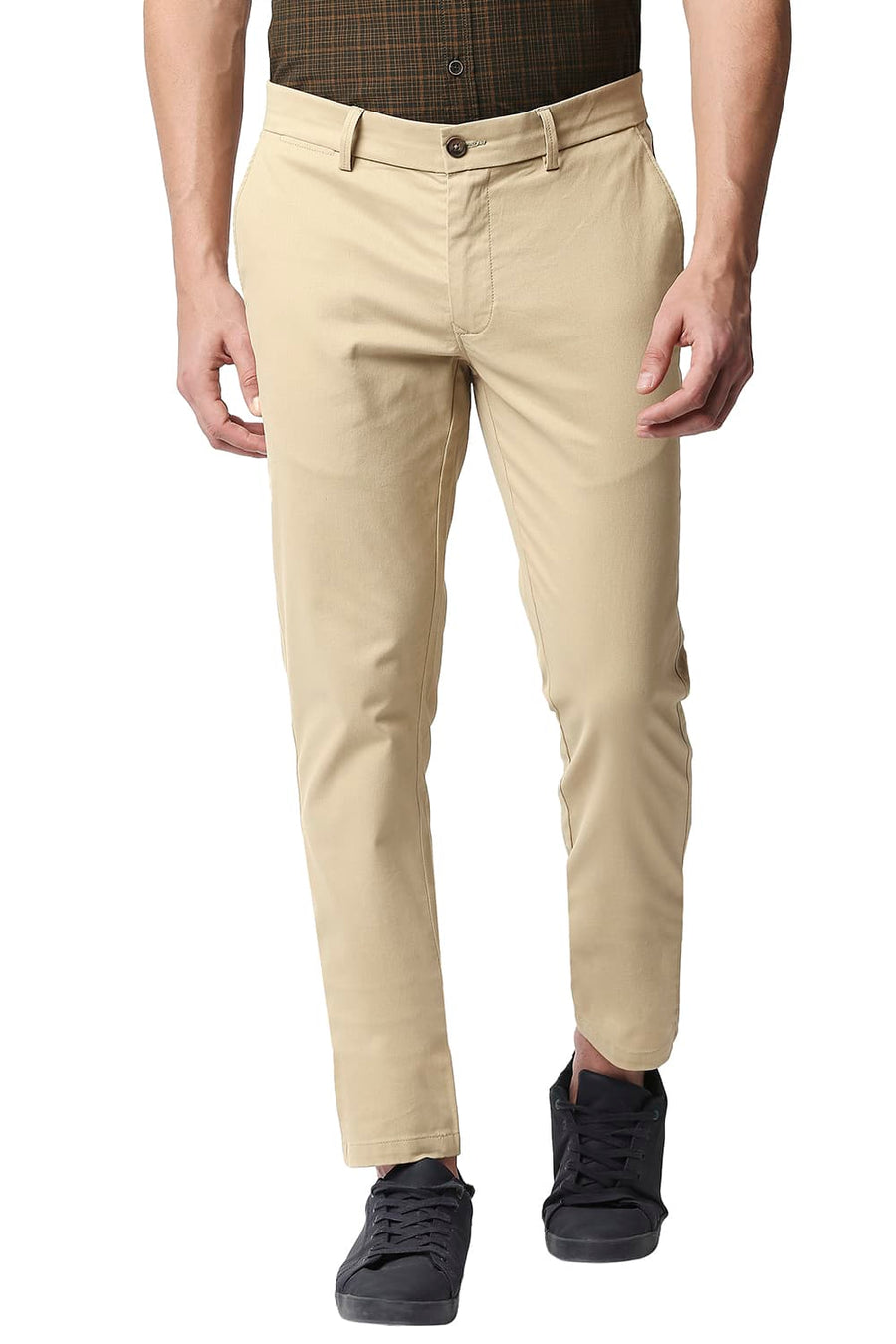 BASICS TAPERED FIT CANDIED KHAKHI STRETCH TROUSERS