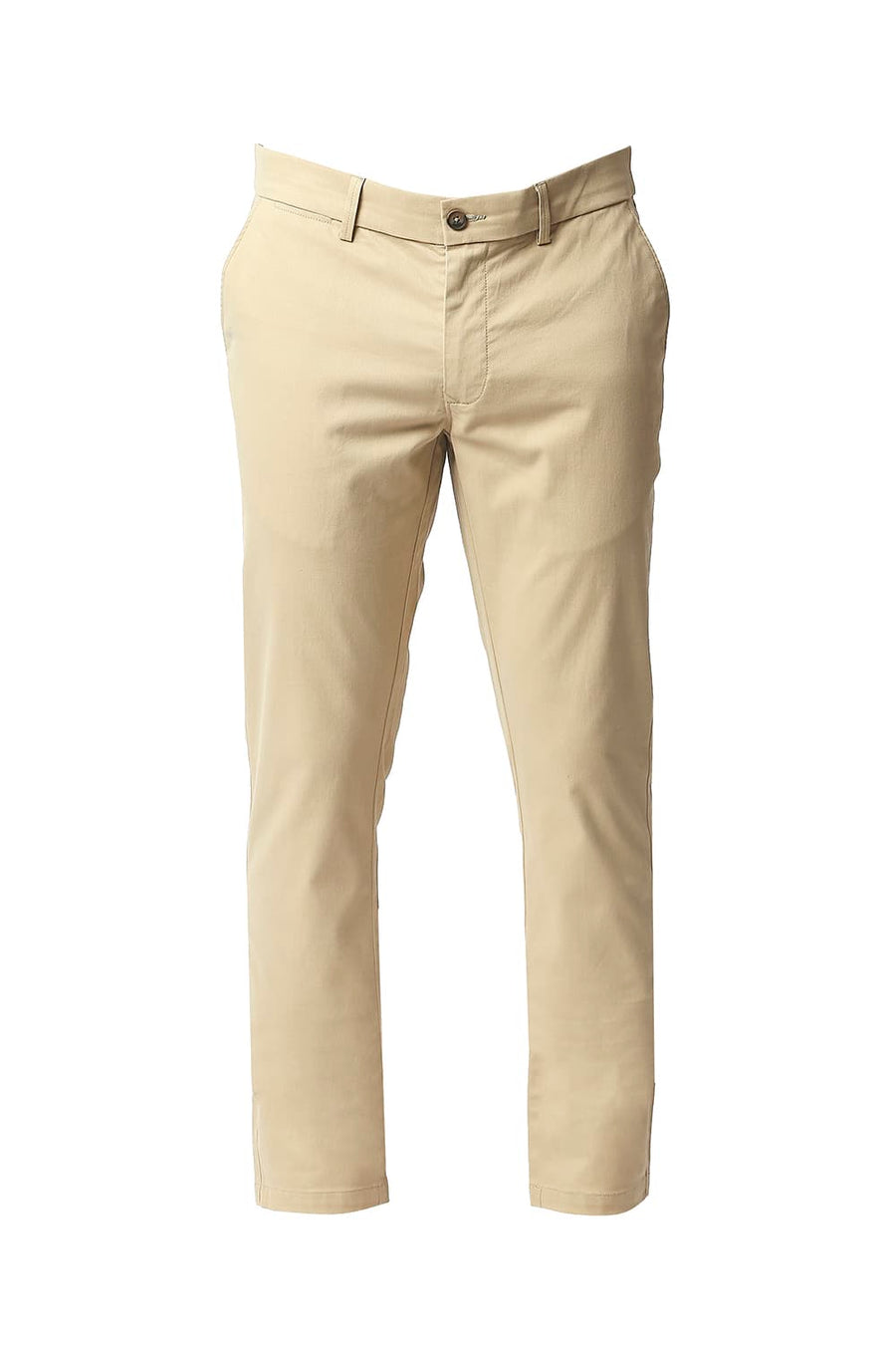 BASICS TAPERED FIT CANDIED KHAKHI STRETCH TROUSERS