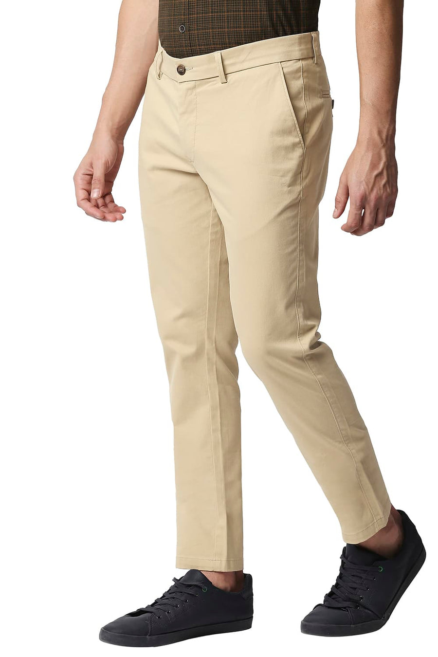 BASICS TAPERED FIT CANDIED KHAKHI STRETCH TROUSERS
