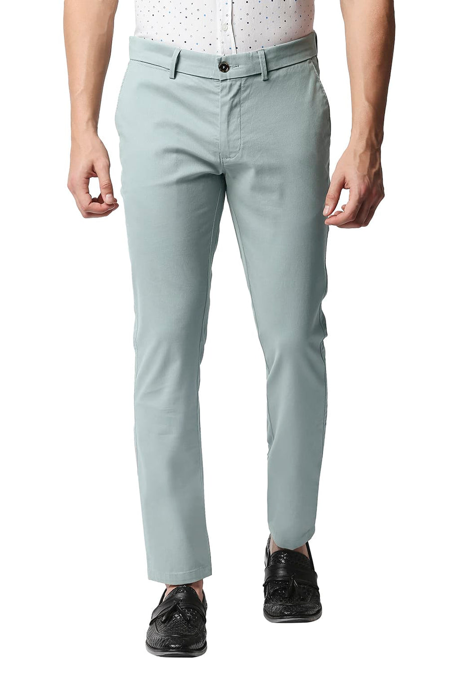 BASICS TAPERED FIT JADEITE TURQUOISE STRETCH TROUSERS