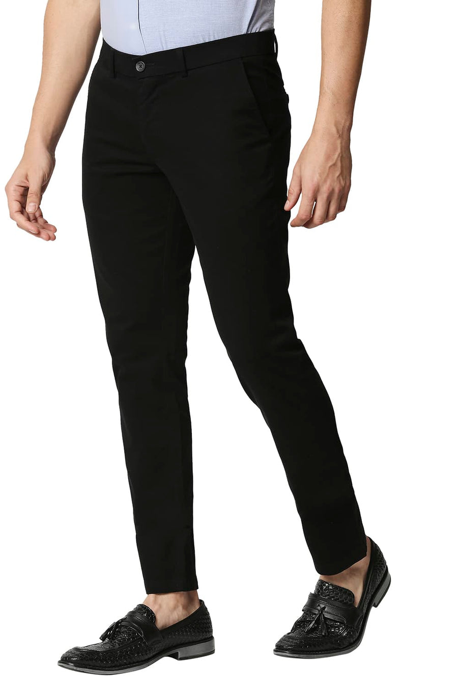 BASICS TAPERED FIT BRISTOL BLACK STRETCH TROUSERS