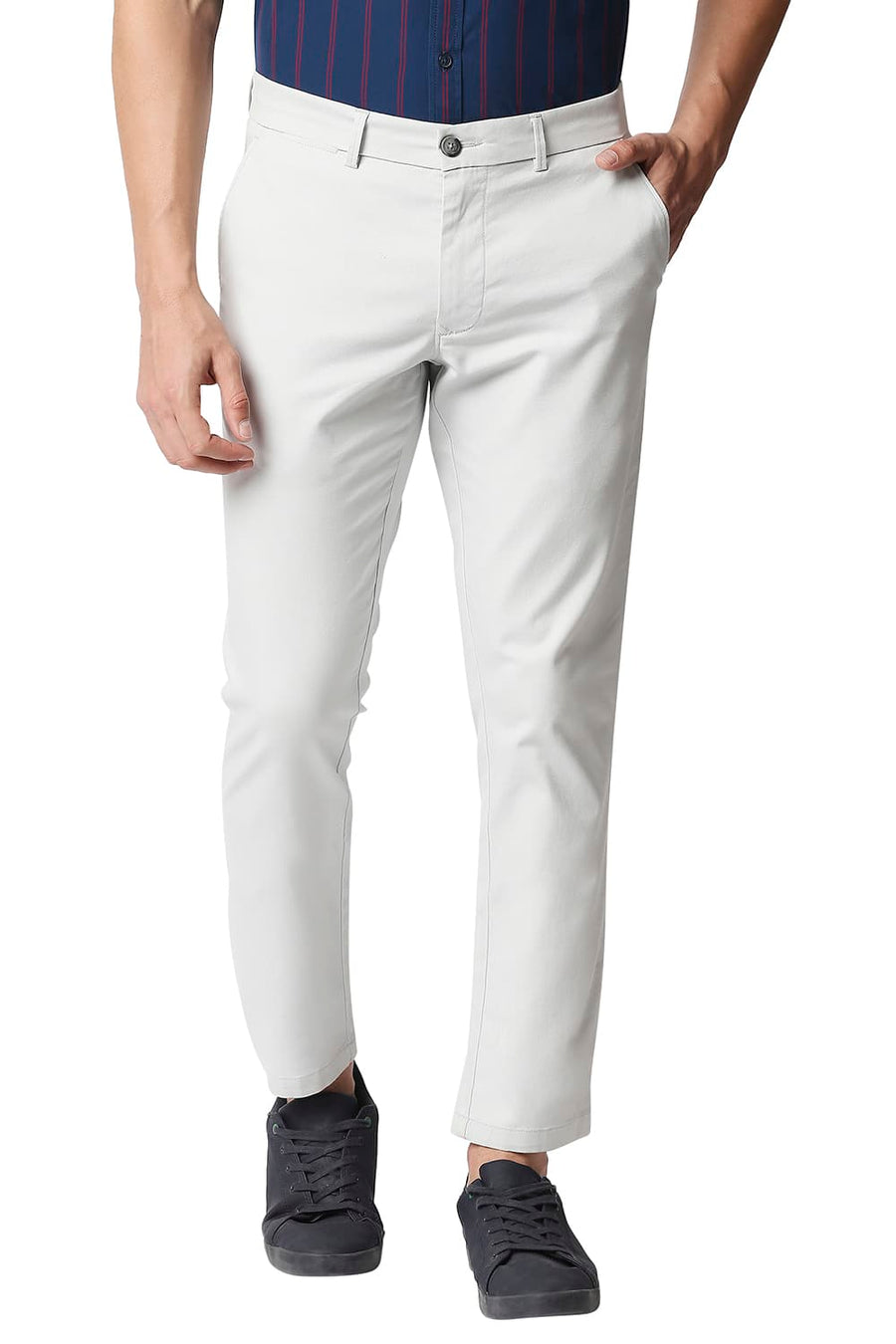 BASICS TAPERED FIT OUSTER GREY STRETCH TROUSERS